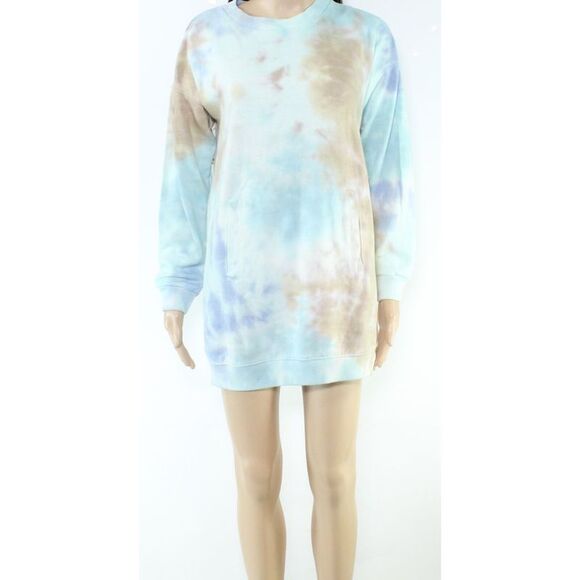 NO COMMENT Womens Ribbed Cuffs And Hem Long Sleeve Crew Neck Short Shift Dress - Picture 1 of 1